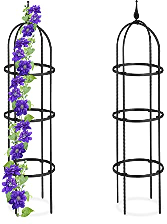 Relaxdays Rankhilfe Obelisk, 2er Set, 100cm hoch, Ranksäule für Kletterpflanzen, Metall, freistehend, Rosenturm, schwarz