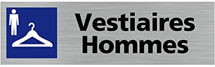 Signalétique.biz France - Plaque de porte VESTIAIRES HOMMES (Q0110) - 170 X 50 mm - Plaque aluminium brossé de 2mm