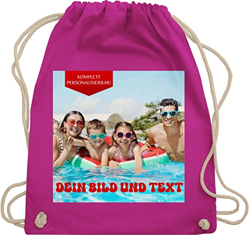 Turnbeutel Rucksack - Geschenk mit eigenem Foto und Text personalisiert I Eigenes Bild I Custom Photo Text - Unisize - Fuchsia - personalisierter beutel wechselkleidung kita tasche selbst drucken