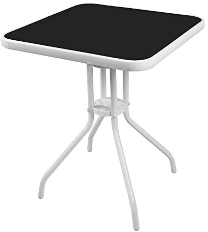 Mojawo Bistrotisch Glas/Metall Eckig 60x60x70cm Silberfarben Balkontisch Gartentisch Glastisch Gartenmöbel, Farben:Weiß