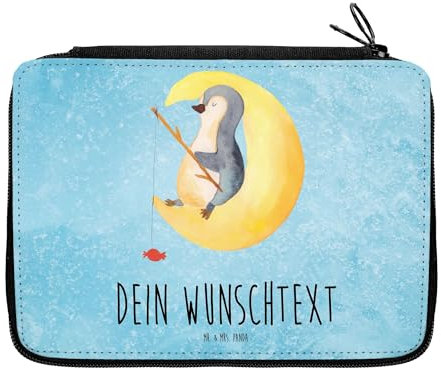 Mr. & Mrs. Panda Personalisierte Federmappe Pinguin Mond - Geschenke, Stiftetasche, Neugierig, PersonalisierteS Federmäppchen, mit Namen, Stiftemappe, Süßigkeiten, Spruch, Angel