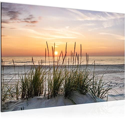 Runa Art Bild Strand Sonnenuntergang Modern Wandbilder Wohnzimmer 1 Teilig - Made In Germany - Meer Natur Flur 043715a