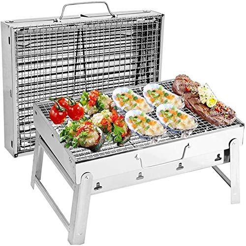 Grille de Barbecue Rectangle Portable Barbecue à Charbon de Bois | Grill Pour 3-5 Personnes | Style valise | Avec mise à niveau de la grille de cuisson en acier inoxydable