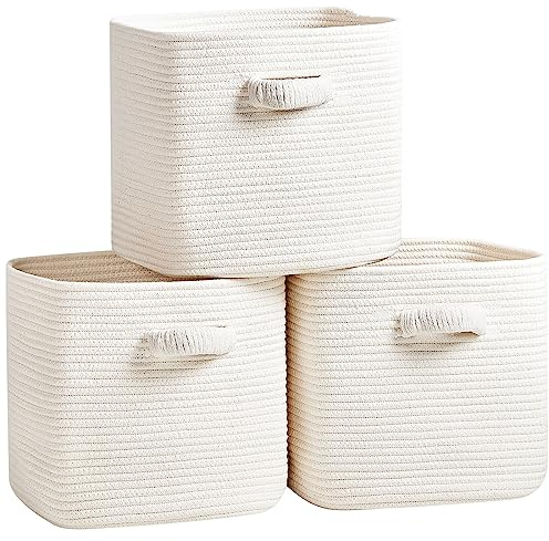 RUNKA Storage Cube Baskets - 3 Pack - 11 inch Square Baskets for Closet, Woven Bins - Ideal for Toy Storage | White