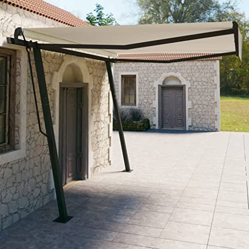 PURADAY Tenda da sole per balcone, 4 x 3 m, colore bianco crema, a braccio snodato, retrattile, con palo, cortile, tenda da sole per esterni, area ombreggiata, impermeabile, angolo e altezza
