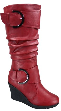TZ Rose-65 Women's Fashion Round Toe Wedge Mid Calf Knee High Boot Shoes (Red, 10)