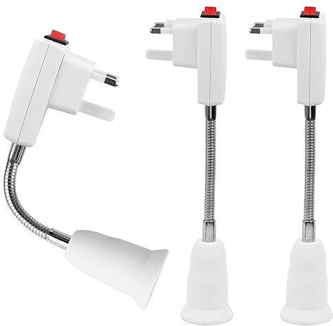 OMIGA E27 Lamp Holder 3Pcs 360° Flexible E27 Adapter Bulb Holder | with On/Off Switch and 15 CM Gooseneck for Home Office Extension Lamp Edison Screw Holder Converter White