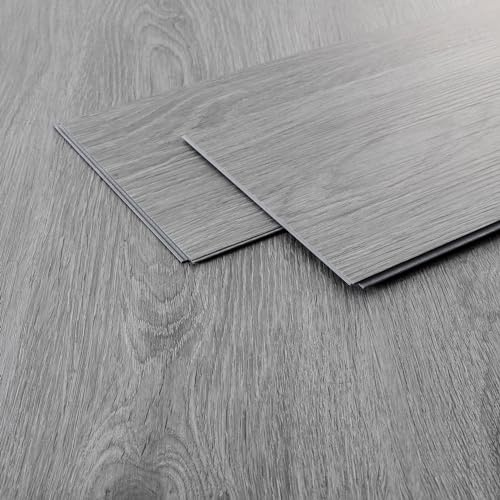 ML-Design Deluxe PVC Bodenbelag, Click Vinyl-Dielen, Vinylboden, 122 cm x 18 cm x 4,2 mm, Dicke 4,2mm, 7,7m²/35 Dielen, Windswell Hickory Eiche Holzoptik, Grau, modern, wasserfest, Belastungsklasse 34
