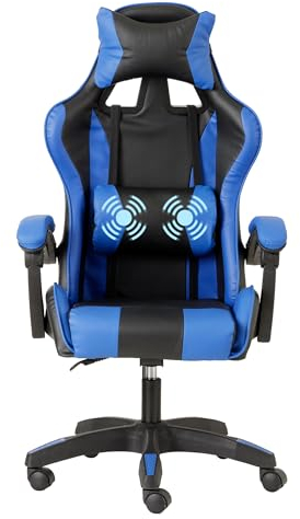 Baroni Home Sedia da Gaming Ergonomica con Massaggiatore Lombare, Sedia da Ufficio con Schienale Reclinabile con Cuscini Regolabili Poggiatesta e Supporto Schiena, Blu