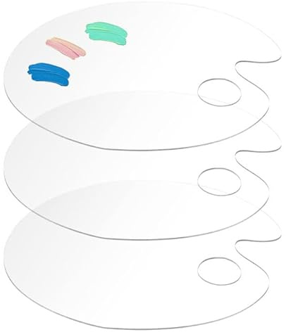XNIVUIS 3 Stücke Klare Acryl Malpalette Ovale Kunstpalette Farbmischpalette mit Daumenloch, Ölgemälde Palette Acryl Palette für DIY Kunst Malerei, 25 * 15 cm (Transparent)