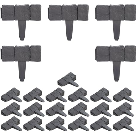 100 x Beetzaun, Beetumrandung, Steinoptik, HxB: 10x25 cm, Rasenkante zum Stecken, Kunststoff, Beeteinfassung, anthrazit