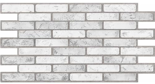Wall Panels 3D Premium PVC Decorative Light Grey Brick Effect | Easy Installation Home Room Kitchen Decorative 98x49cm | 12 Panels