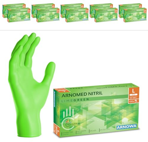 1000x ARNOMED® Einweghandschuhe Grün, Nitril Handschuhe, Einmalhandschuhe L | Nitrilhandschuhe Einweg puderfrei, Gummihandschuhe Einweg, Schutzhandschuhe, Handschuhe Nitril in XS, S, M, L, XL