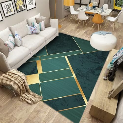 deko fürs Zimmer flokati Teppich waschbar pflegeleicht Grünes geometrisches Design rechteckig Wohnzimmer Teppich Esszimmer Zubehör kann angepasst Werden Teppich Anti rutsch 80X120CM