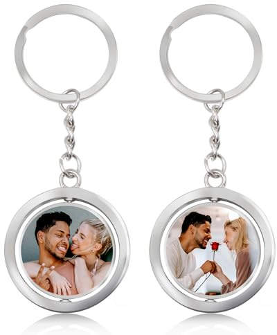 Porte-Clés Personnalisables, Porte-Clés Photo Personnalisé, Porte Cles Tournant Rond Avec Photo, Idée Cadeau Personnalisable Couple Famille Anniversaire Noël Pour Homme, Femme, Petit Ami, Cadeau