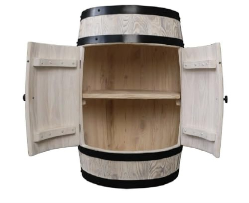 MB Manufaktura Barel Handgefertigte Holzbar aus Gebürsteter Kiefer – Perfekt für Wein, Whisky, Tequila und Bier | Weinfass Stehtisch mit Tür | Fassbar Weinbar Wine Rack, Alkoholschrank - Weiß