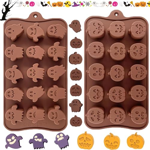 YJDM Lot de 2 moules en silicone réutilisables pour la fabrication de chocolat, gâteaux, pudding, gelée, décoration de fête d'Halloween