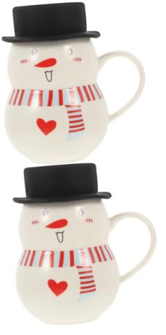 PRETYZOOM 2St Weihnachtstasse süße Tasse saisonaler Teebecher Schneemann-Teebecher für den einzug Trinkgläser kaffeetassen Espressotasse mit Deckelbecher Getränkebehälter Keramik