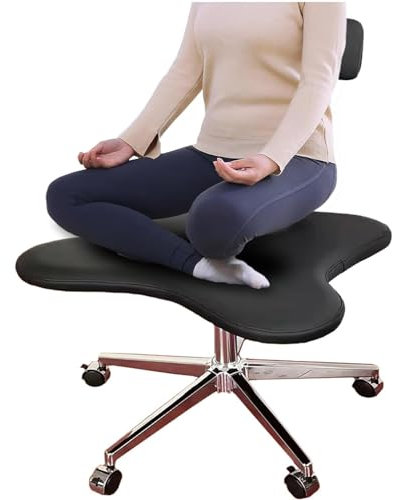 LULUMAIC Schreibtisch-Kniestühle, Kniestuhl, verstellbare Rückenlehne für Büro, Zuhause, Meditationsraum, weiß-schwarzer Leder-Cross-Cross-Schreibtischstuhl für Computerarbeiter, Stühle in Übergröße