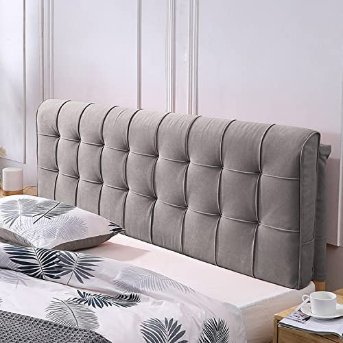 Gepolstertes Kopfteilkissen aus Samt, übergroß, abnehmbarer Schonbezug, Wandkissen für Bett, Rückenlehne, einfarbig, 190 cm, Kopfteil im Lieferumfang enthalten, Grau