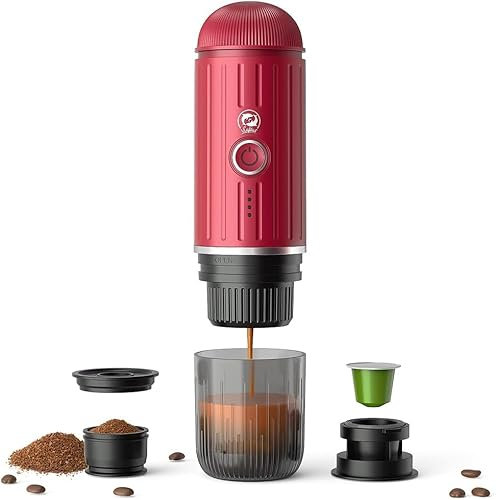 i Cafilas macchina da caffè espresso elettrica portatile 12 V Travel Es presso Machine mini da per andare in campeggio da ca ffè es presso, compatibile con ca ffè macinato e capsula NS (Rose)