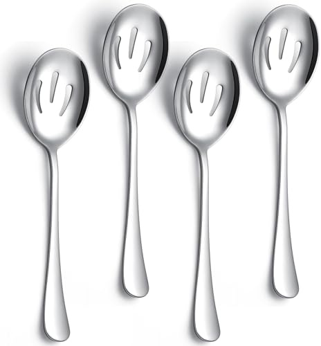 AYFDISHS Serving Spoons 8.7 Inches Slotted Serving Spoon Large Cutlery for Catering Buffet, Mirror Polished, Dishwasher Safe, 4 Pieces