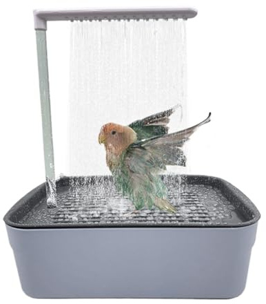 Vogelbadewanne, Vogeldusche, Badewanne, Papagei, automatische Badewanne mit mehreren Wasserhähnen, Haustier-Vogelbadewanne für kleine, mittelgroße Sittiche, Reinigungszubehör (grau)