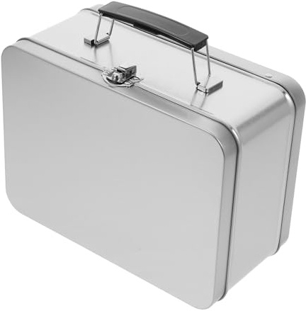 FUNNETOYU Blechdosen Lunchbox aus Metall für Männer, Einschulung Deko | Vintage Weißblech, Tragbar mit Griff, Dicht Schließend, Silberne Metallbox, Dekorativ für Persönliche Nutzung