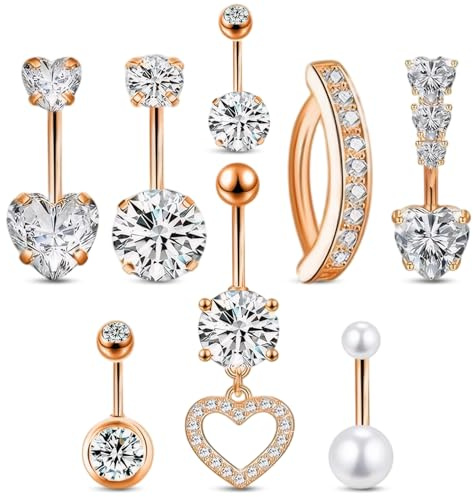 8pcs Stainless Steel Belly Ring Set, Hypoallergenic Navel Piercing Jewelry