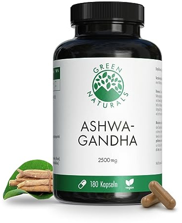 Green Naturals Ashwagandha – 2.500 mg Wurzel-Extrakt – 180 Kapseln