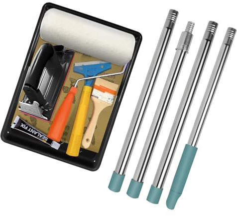 13PCS Paint Roller Set - Paint Rollers 9 Inch with Extension Poles, Paint Tray, Brush, Sanding Block, Sanding Paper, Scraper, Disposable Gloves & Hat - Roller Kit for Painting Walls, Edges & Ceilings