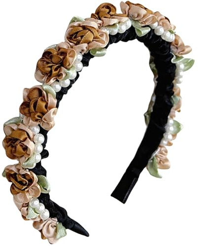 MUNSKT Dirndl Blumenkranz Haarreif, Bayerischer Trachten Haarschmuck mit Blüten für Oktoberfest, Damen & Mädchen in Grün/Beige/Kaffeefarbe
