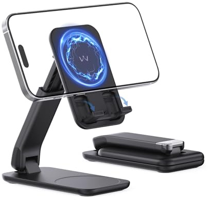 iWALK Magnetischer Handy-Ständer Für Schreibtisch, Höhen- Und Neigungsverstellbare Handy-Halterung, Klappbarer Magnetständer Für iPhone 16 15 14 13 12 Pro Max Und iPad, Samsung, Schwarz