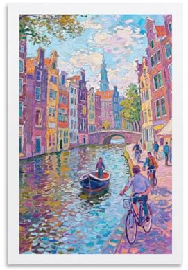 TSIDDKA Amsterdamer K Bunte Ölgemälde Ölgemälde Wandkunst Moderne Ästhetische Wandkunst Geschenk für Freund ohne Rahmen 50 x 75 cm