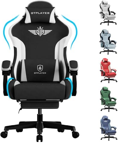 GTPLAYER Gaming Stuhl, Ergonomischer Gamer Stuhl aus Stoff mit Lendenwirbelstütze, PC-Stuhl mit verbreiterter Rückenlehne, Belastbar bis 150 kg, Schwarz