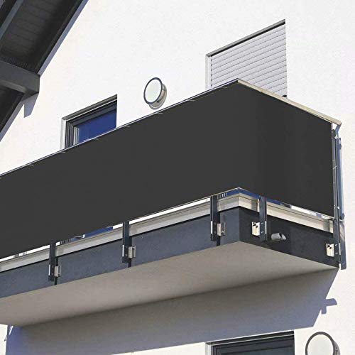 Opaque Balcony Screen 100% Privacy Sunshade for Veranda Patio Garden Fence Dark Grey 85 x 900 cm - Perfect Outdoor Shade Solution