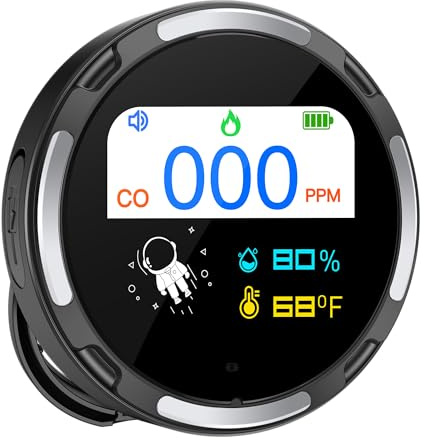 Wolf Guard 3IN1 Tragbarer CO-Melder Kohlenmonoxidmelder, IP65 wasserdichter CO-Warner, Wiederaufladbarer CO-Detektor mit Temperatur- und Feuchtigkeitssensoren, für Reise Camping, HD10 (Schwarz)