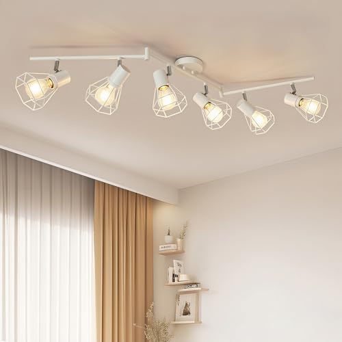HiBay LED Deckenstrahler 6 Flammig E27 Deckenleuchte Wohnzimmer Weiß Modern Schwenkbar 350° Deckenbeleuchtung für Schlafzimmer Flur, max. 60 Watt Ohne Leuchtmittel