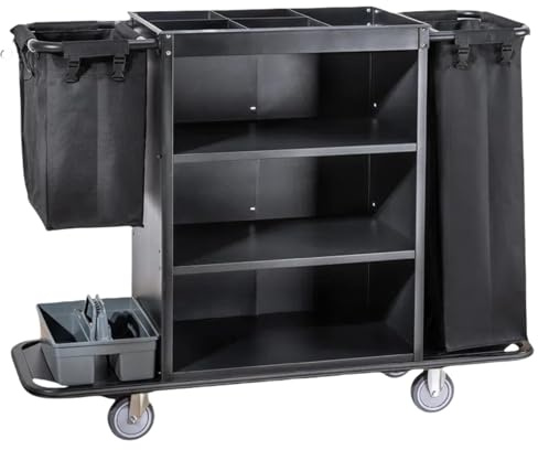 Hotel Servicewagen Multifunktional, Reinigungswagen Mit Stofftasche, Mehrstufiger Lagerung Leise Rollen, FüR Hotel, Restaurant, Profi-Reinigung,Schwarz,55×18×44in