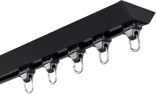 Riel de cortina de aluminio montado en el techo, color negro, duradero, resistente, con rodillos y tapas de extremo para una instalación sin costuras del divisor de habitación