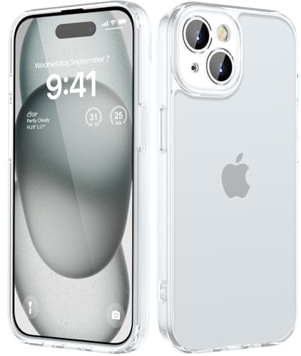 HGH für iPhone 15 Hülle, Vollständiger Kameraschutz Stoßfest Kratzfest Anti-Fingerabdruck Transluzente Rückseite Matt Handyhülle für iPhone 15 Case 6,1 Zoll, Matte Weiß