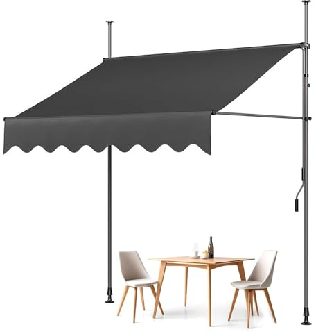 Toldo ajustable para patio al aire libre, impermeable y resistente a los rayos UV, 1 x 1,2 m a 4 x 1,2 m, fácil instalación sin taladro, para balcón y terraza, diseño de brazo extensible