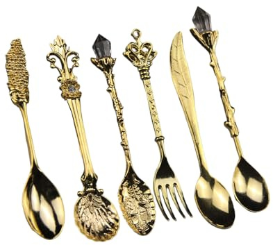 6 Piece Antique Stirring Spoons Crystal Zincs Alloy Vintage Dessert Coffee Teaspoons Dishwasher Safe Beverage Utensils Rusts Proof Coffee Stirring Spoon