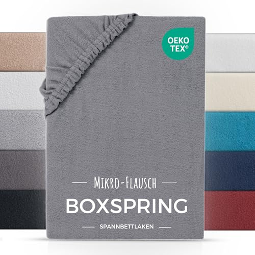 Carpe Sonno Winter Spannbettlaken Boxspringbett & Wasserbett 180-200 x 200-220 cm - warmes Bettlaken Plüsch - kuschelig weich, bügelfrei & Ökotex Zertifiziert bis 34cm Höhe - Grau
