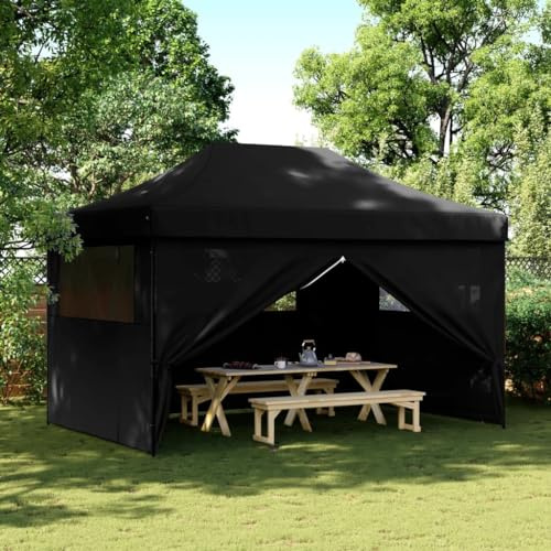 Tente de Réception Pliable, Chapiteau d'Extérieur avec 4 Panneaux Latéraux, Toit en Tissu Oxford Résistant, Design Pop-Up, pour Jardin, Événements, Camping, Couleur Noire, 440 x 292 x 315 cm