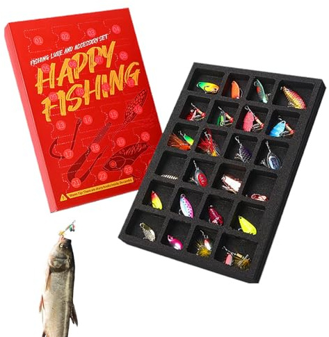 Ahuuen Angelköder Adventskalender 2025 | 24 Stücke Fischköder - Angelzubehör Für Den Weihnachtscountdown | Für Thanksgiving Geburtstagsparty Paare Fluss See Flacher