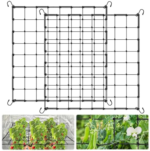 XSHAO® 2 Stück Scrog Netz 80x80 cm, Grow Netz mit 8 Haken Elastisches Spaliernetz für Pflanzen/Gemüse/Früchte/Blumen