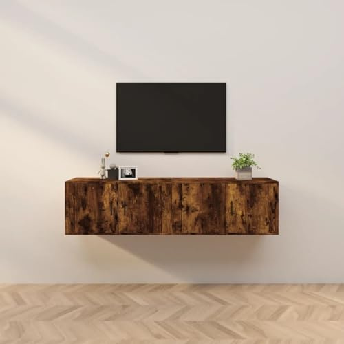 Mimdixy Lot de 2 armoires TV murales - Chêne fumé - 80 x 34,5 x 40 cm