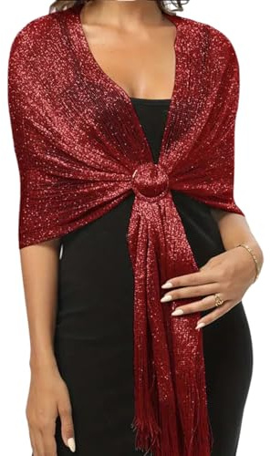 MUNSKT Châles métalliques étincelants avec boucle pour soirée, accessoires élégants pour robes de mariage, châles et écharpes parfaits pour robes de soirée, Taille unique (Burgundy)