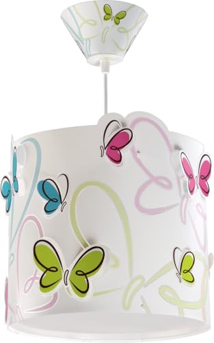 Dalber Lámpara Techo Colgante Infantil Mariposas Multicolor 62142M E27 | Incluye difusor de luz inferior extraible; Habitación niña; lámparas infantiles y juveniles; Butterfly